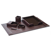 Dark Brown Bonded Leather Desk Set, 6pc